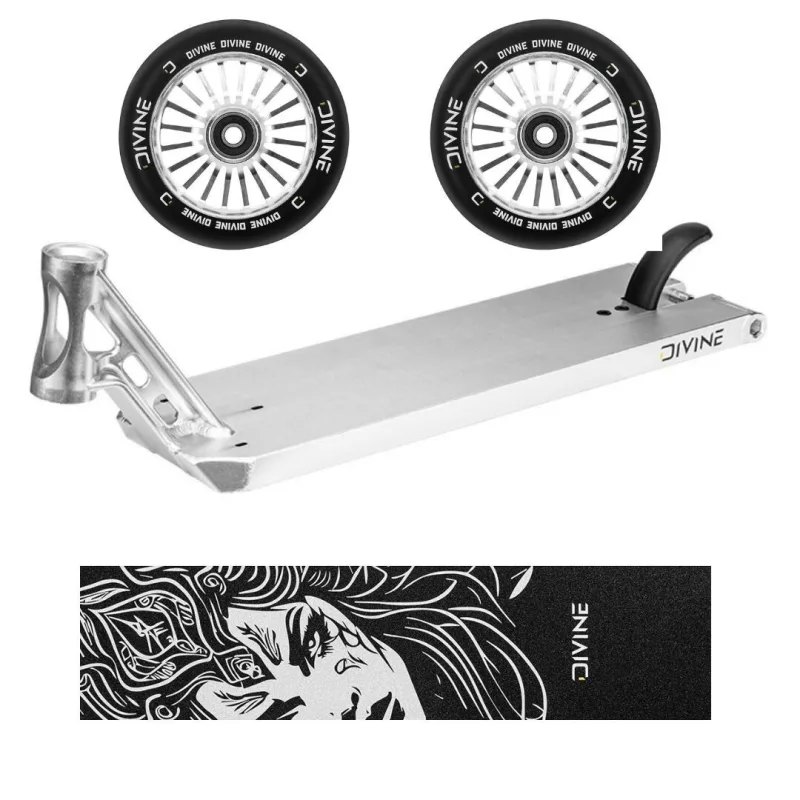 Set Doska Divine Forget Street 6" 580 mm strieborná + 2ks koliesok Divine 110 mm Turbo strieborné + Divine Nyx griptape