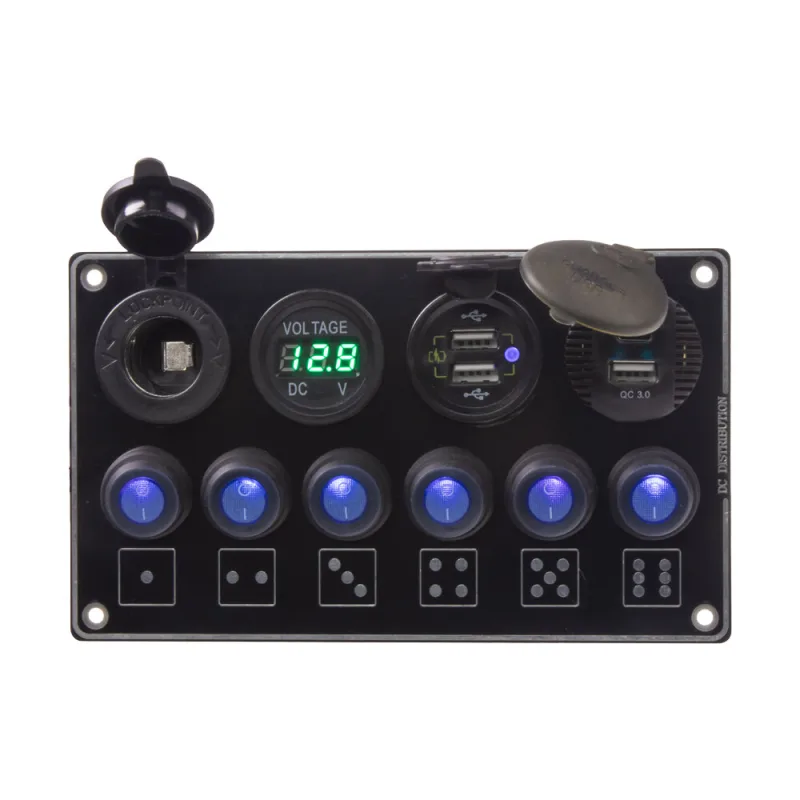 Panel s 6x spínači + 4x USB PD/Voltmetr/CL zásuvka, 12/24V 47185