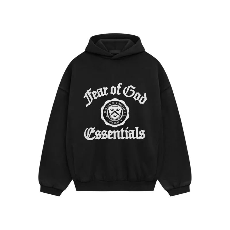 Fear of God Essentials University Heavy Fleece Vintage Shrunken Hoodie Black - XL