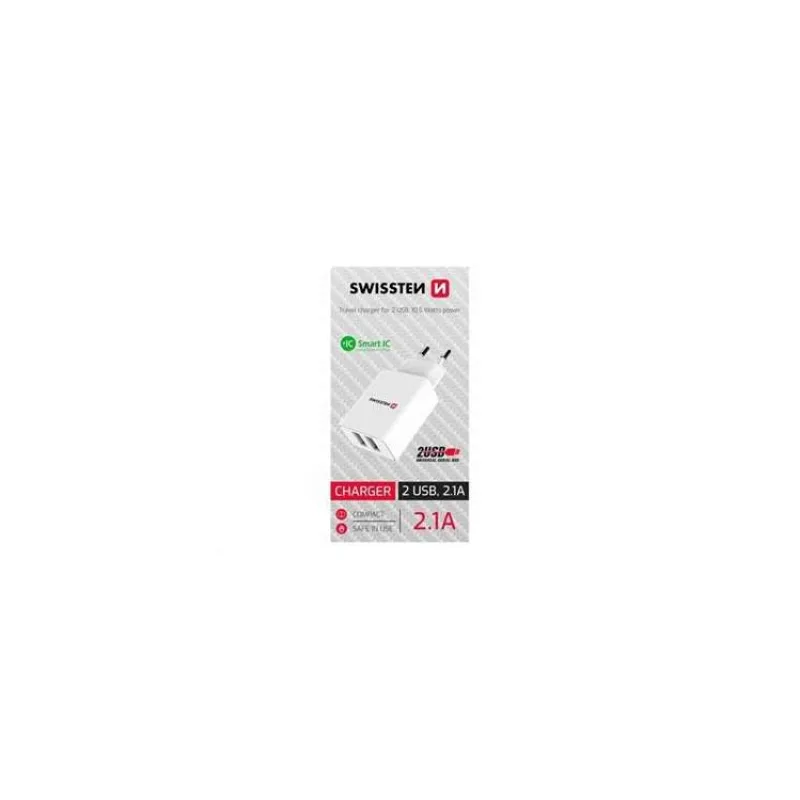 Swissten síťový adaptér smart ic 2x usb 2,1a power bílý (samoprodavač) (22034000BOX)