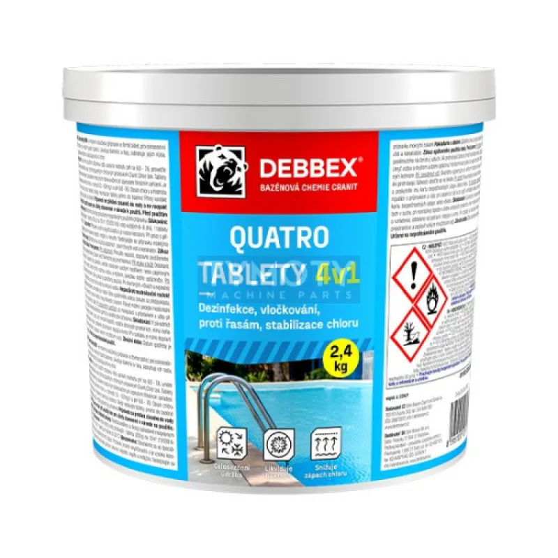 Debbex Cranit Quatro tablety - dezinfekcia, proti riasam, vločkovanie, stabilizácia - 2,4 kg modrastá,