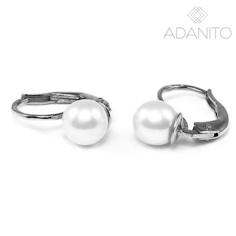 Zlaté náušnice z bieleho zlata s perlou ADANITO BRN0262S, 8 mm, 2.80 g
