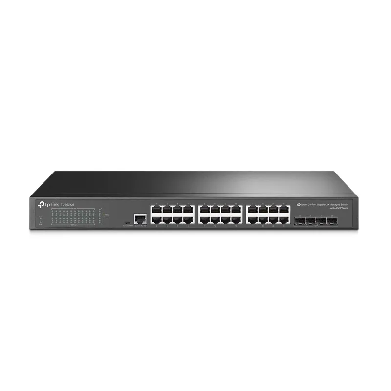 tp-link SG3428, 24-Port Gigabit L2+ Managed Switch with 4 SFP SlotsPORT: 24× Gigabit RJ45 Ports, 4× Gigabit SFP