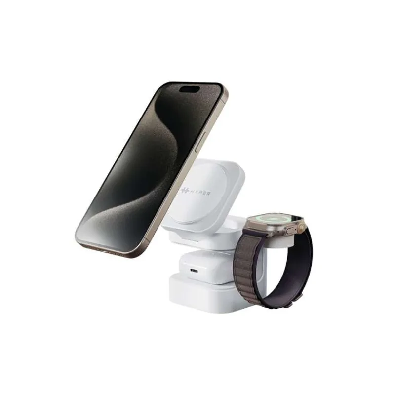 Hyper HyperJuice Qi2 3-in-1 Magnetic Charging Stand - White (HJ3320WHGL)