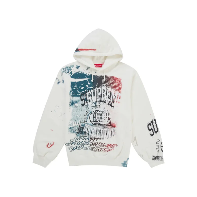 Supreme Overprint Hooded Sweatshirt White - M