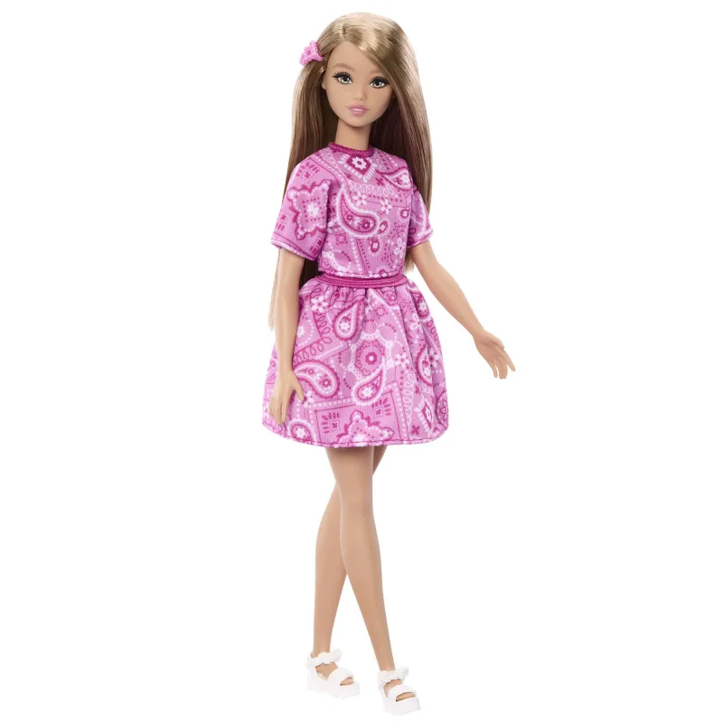 Mattel BRB FASHIONISTAS MODELKA V ŠATÁCH S RUŽOVÝM PAISLEY VZOROM