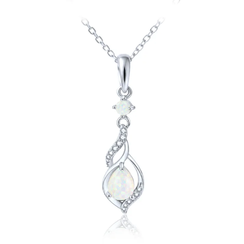 Elegantný strieborný náhrdelník s bielym opálom a zirkónom MINET JMAS0349WN45