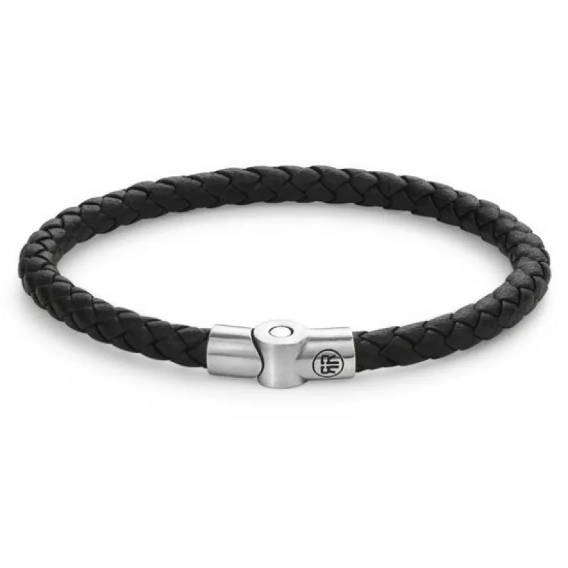 Pánsky kožený náramok Rebel & Rose Full Metal Single Round Black RR-M0040-S-M