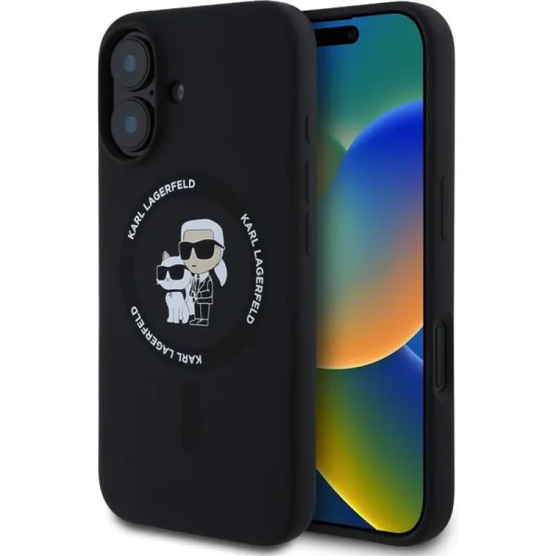 Karl Lagerfeld Liquid Silicone Karl and Choupette MagSafe kryt iPhone 16 čierny