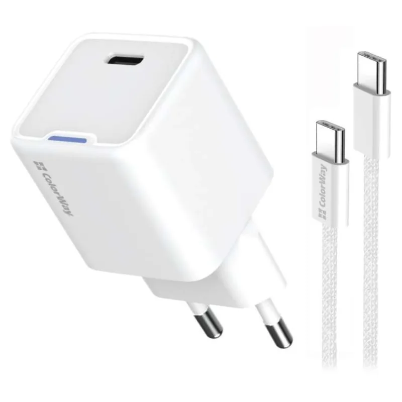 COLORWAY 1x USB-C/ síťová nabíječka/ GaN/ PD/ PPS/ 30W/ Včetně 100cm kabelu/ Bílá (CW-CHS054PDC-WT)