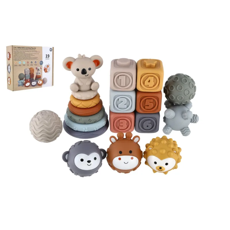 Teddies Sada skladačiek s loptičkami 19ks v krabici 6m+