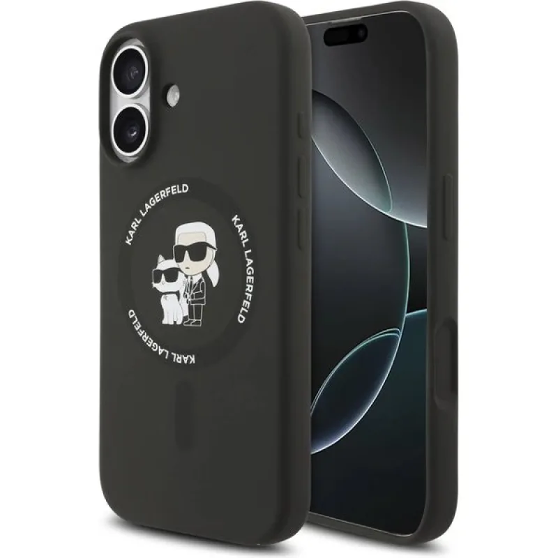 Karl Lagerfeld Liquid Silicone Karl and Choupette MagSafe kryt iPhone 17 čierny