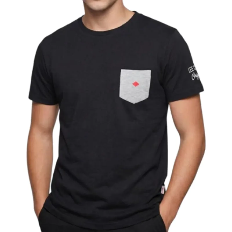 Prémiové Pánske Bavlnené Tričko LEE COOPER Originals Classic, vrecko, čierne Farba: čierna, Veľkosť: XL