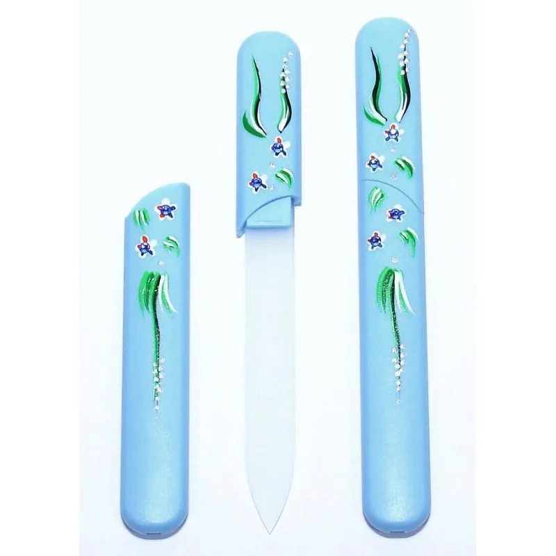 BOHEMIA CRYSTAL Sklenený pilník s krytkou Blue - ručne maľovaný s kryštálmi Swarovski