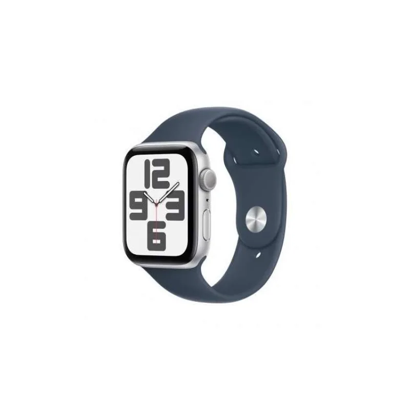 Apple Watch SE GPS 44mm Silver Aluminium Case with Storm Blue Sport Band - M/L (MREE3QC/A)