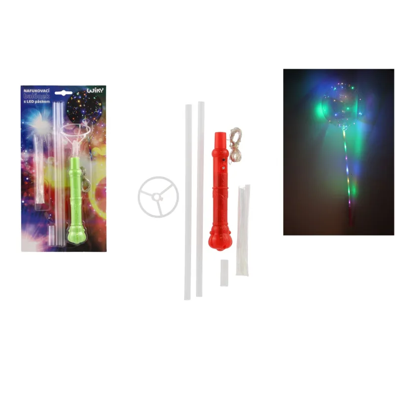 Wiky Balón nafukovací s LED pásikom s paličkou 4 farby svietiaci na batérie na karte 18x35x7cm