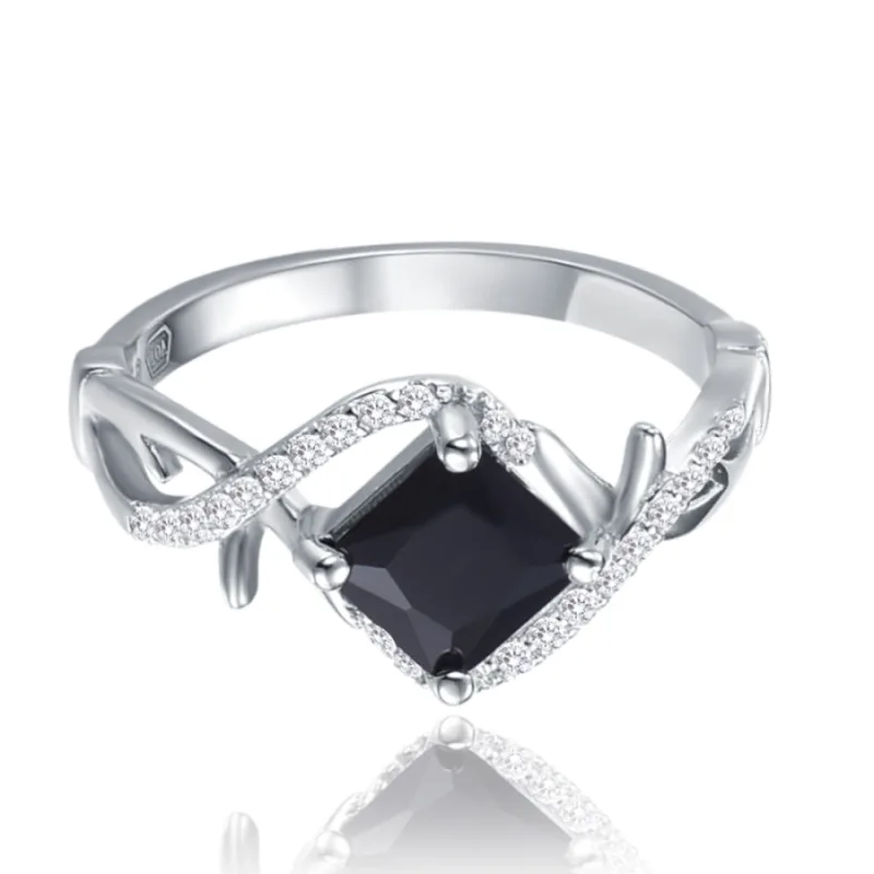 Strieborný prsteň s čiernym zirkónom MINET JMAN0520SR, 54