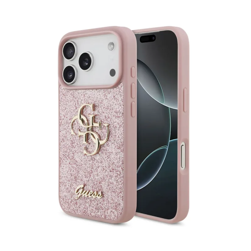 Guess PU Fixed Glitter 4G Metal Logo kryt iPhone 18 Pro ružový 57983131397