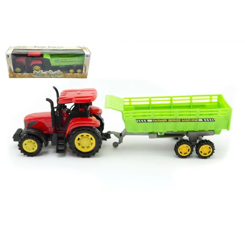 Teddies Traktor s vlekom plast 35cm na zotrvačník v krabici
