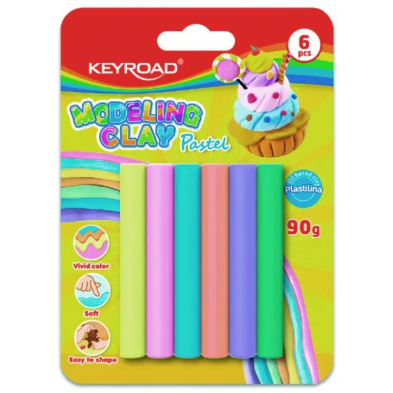 Plastelína KEYROAD pastel, blister 6 ks, mix farieb