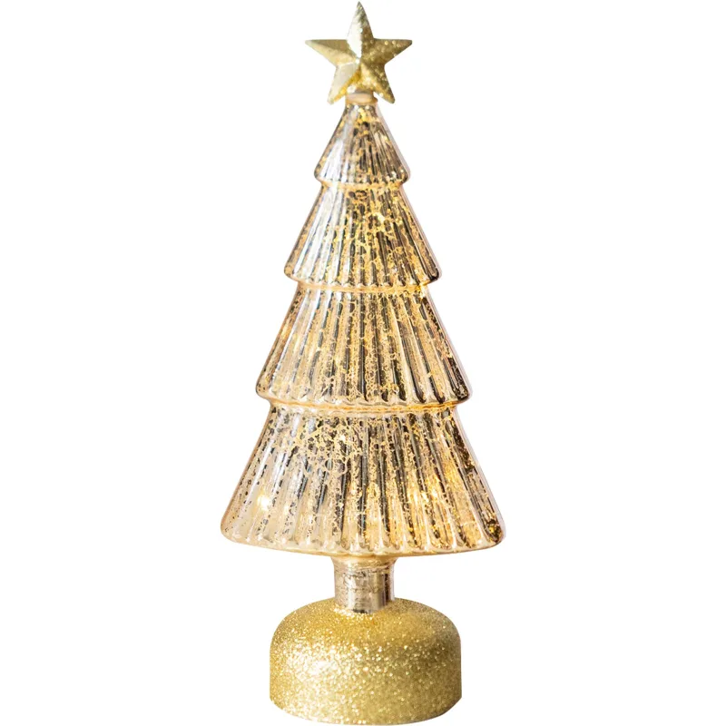 Stromček MagicHome Vianoce, sklo, 10xLED teplá biela, 12x8x29 cm, 3xAAA