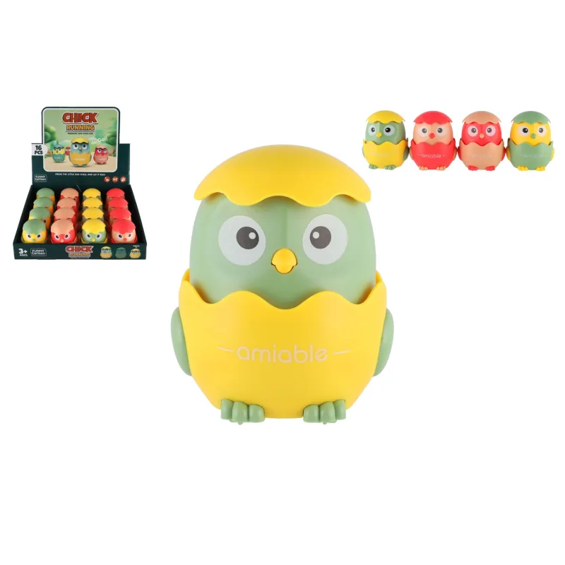 Teddies Kuriatko Stlač a choď plast 7x8cm na zotrvačník 4 farby