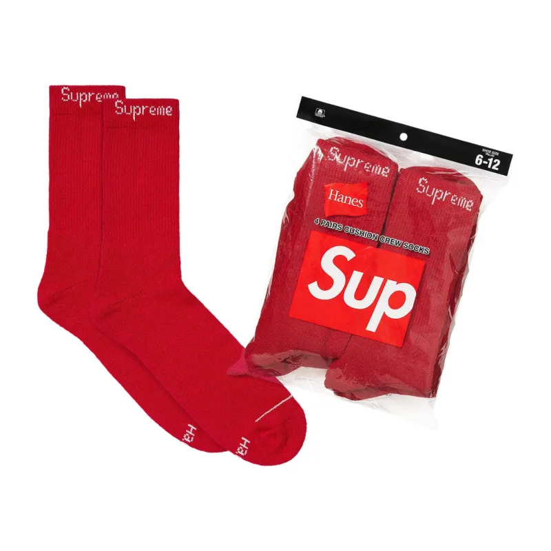 Supreme Hanes Socks (4 Pack) Red Ponožky - OS