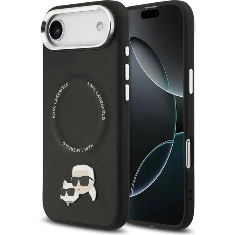 Karl Lagerfeld PU Karl and Choupette Heads Pins MagSafe kryt iPhone Air čierny