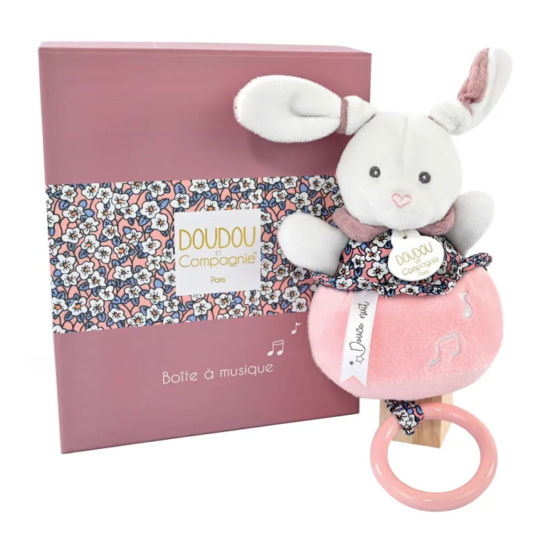Doudou et Compagnie Paris Doudou Darčeková sada - Plyšový zajačik hrajúci melódiu ružový 20 cm