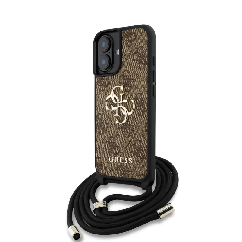 Guess PU 4G Metal Logo Crossbody Popruh kryt iPhone 16 hnedý 57983124185