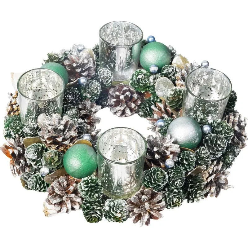 Veniec MagicHome Vianoce, adventný, zeleno-strieborný, 30 cm