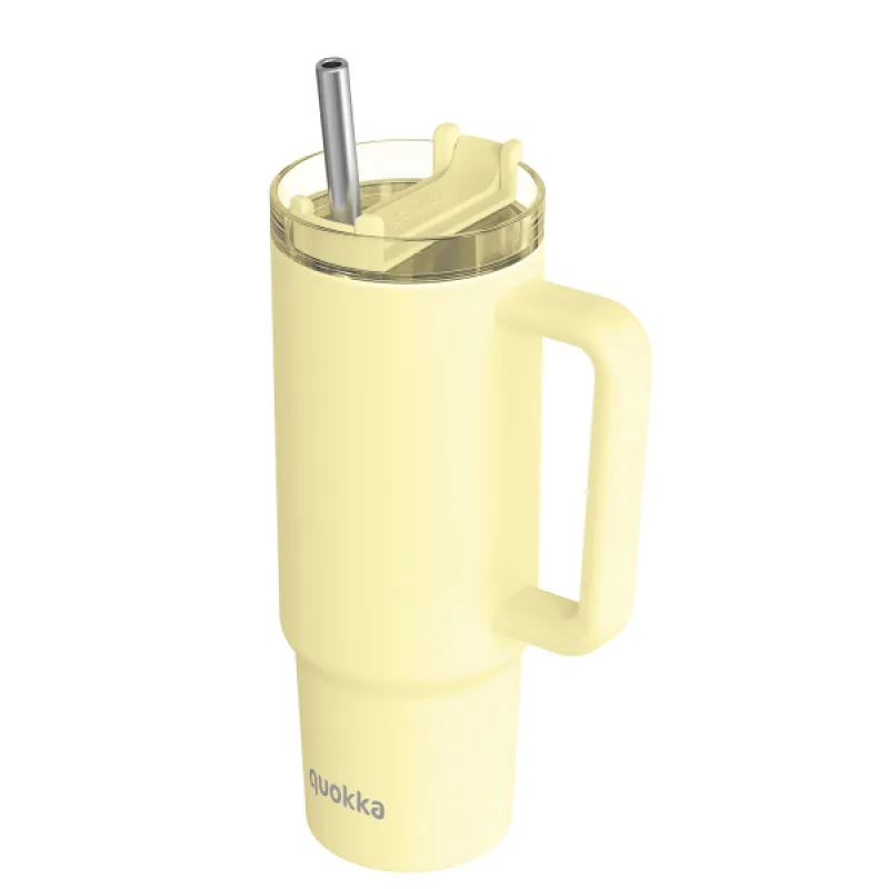 Quokka Nerezový termohrnček so slamkou Vibe Pastel Yellow 880 ml