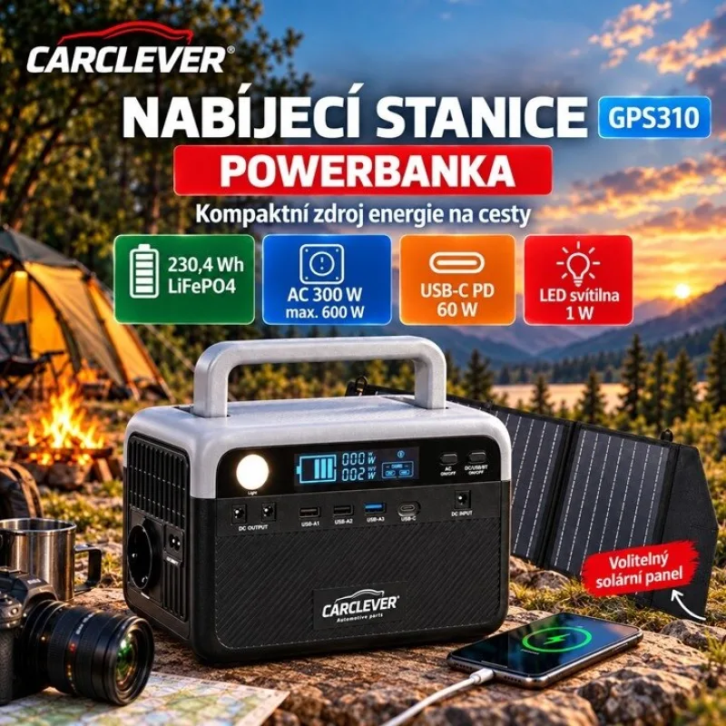 Nabíjecí stanice CARCLEVER - powerbanka, 230,4 Wh, AC-300W GPS310
