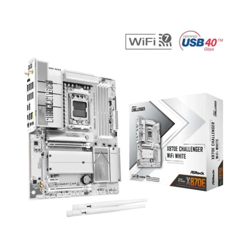 ASRock MB Sc AM5 X870E Challenger WiFi WHITE, AMD X870E, 4xDDR5, 1xHDMI, 2xUSB4, WiFi (X870E CHALLENGER WIFI WHITE)