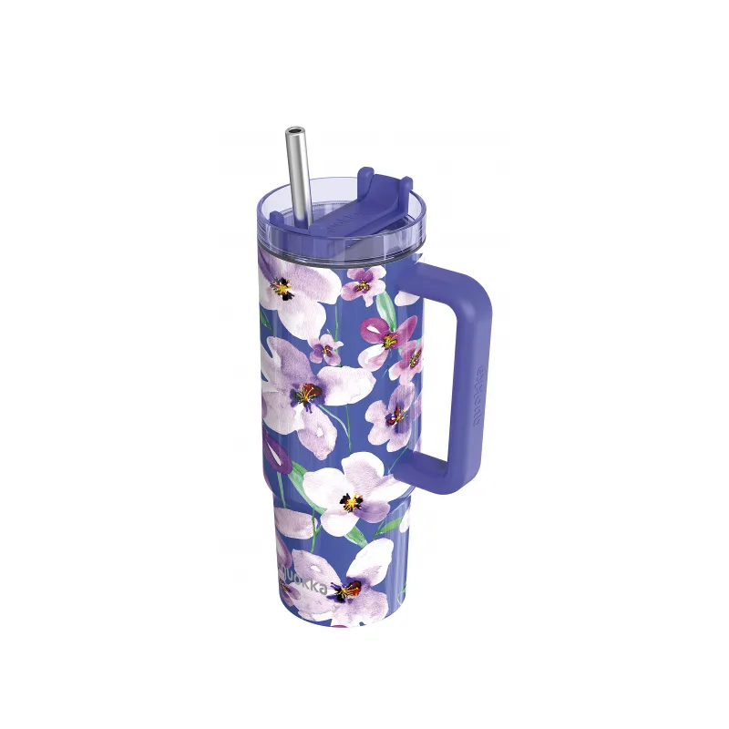 Quokka Nerezový termohrnček so slamkou Stream Flower Dusk 950 ml