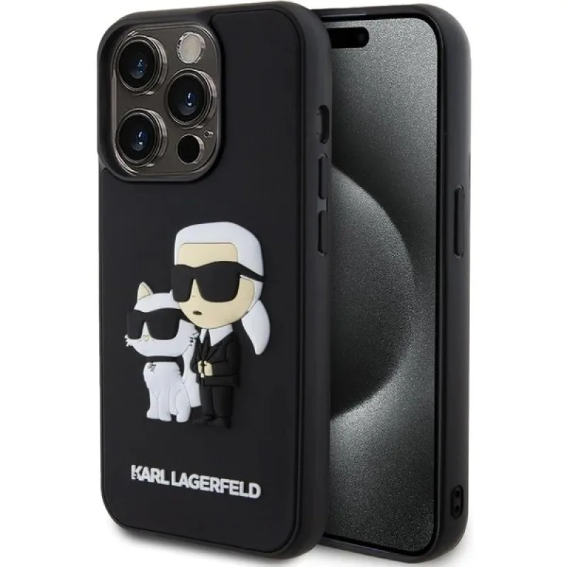 Karl Lagerfeld 3D Rubber Karl and Choupette kryt iPhone 13 Pro čierny