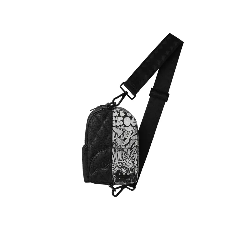 Sprayground Half Graffiti Shoulder Bag Quilted Backpack Sling Black - OS