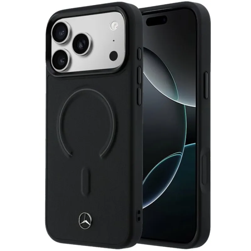 Mercedes PU Leather 3D MagSafe Zadný Kryt pre iPhone 17 Pro čierny…