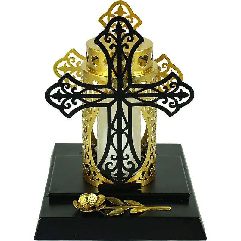 Dekorácia MagicHome, Kríž so sviečkou, IP44, na hrob, solar, 17x15x19 cm