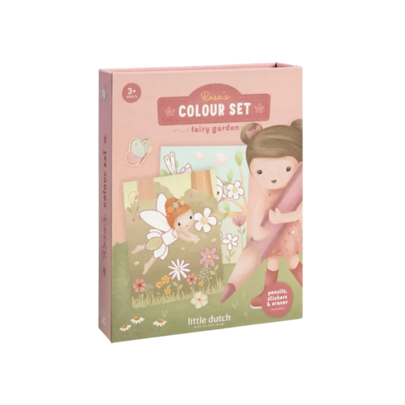 Little Dutch Omaľovánky s pastelkami a samolepkami Rosa Fairy Garden