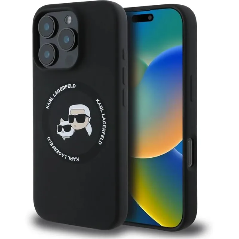 Karl Lagerfeld Liquid Silicone K&CH Heads MagSafe kryt iPhone 16 Pro Max čierny