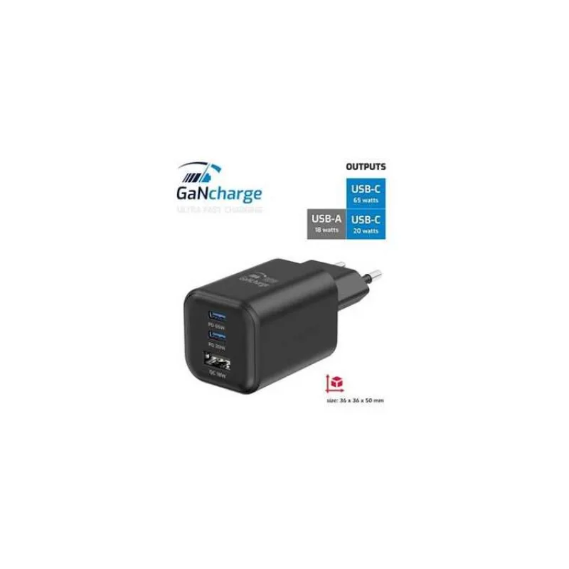 SWISSTEN SÍŤOVÝ ADAPTÉR GaN 2x USB-C 65W PD + 1x USB-A 18W QC ČERNÝ (22071410)