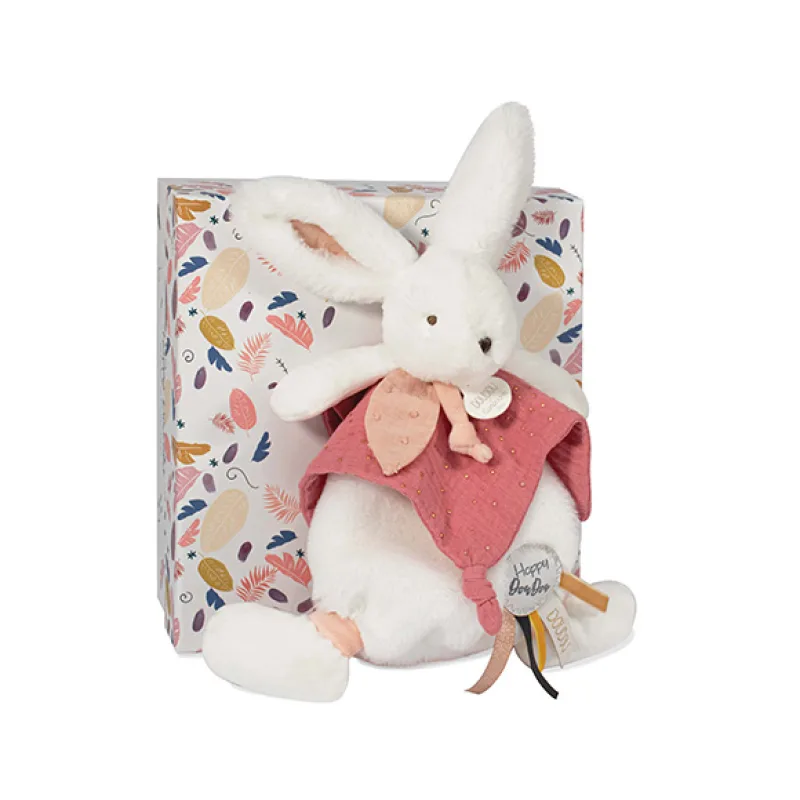 Doudou et Compagnie Paris Doudou Darčeková sada - Plyšový zajačik s muchláčikom 25 cm staroružová