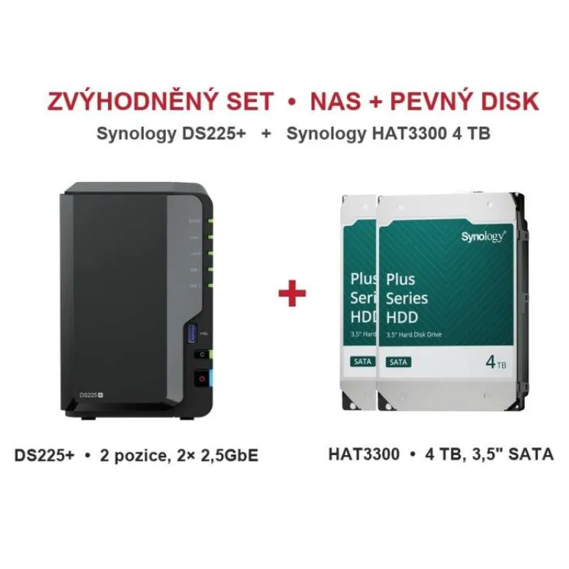 BUNDLE Synology DS225+ a 2x4GB HDD Synology HAT330-4T (DS225+2X4TB)