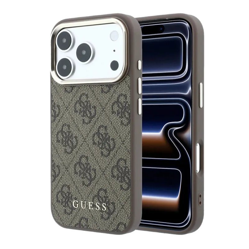 Guess PU Leather 4G Gold Frame MagSafe kryt iPhone 18 Pro Max hnedý…