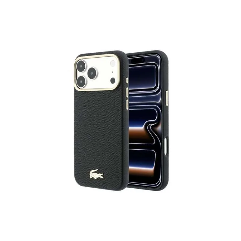 Lacoste PU Leather Champs Elysees Gold Logo MagSafe kryt iPhone 18 Pro čierny (57983131855)
