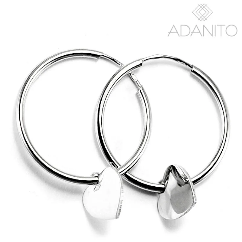 Zlaté náušnice krúžky so srdiečkom z bieleho zlata ADANITO BRN1022S, 20 mm, 1.15 g