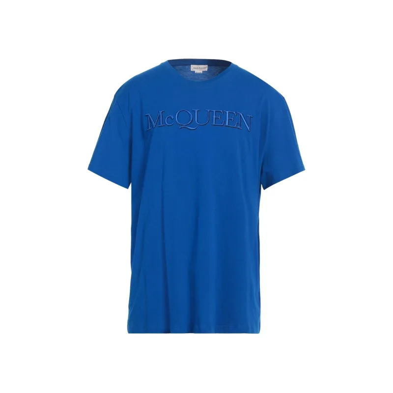 Alexander McQueen Embroidered Logo Cotton T-shirt Blue - S