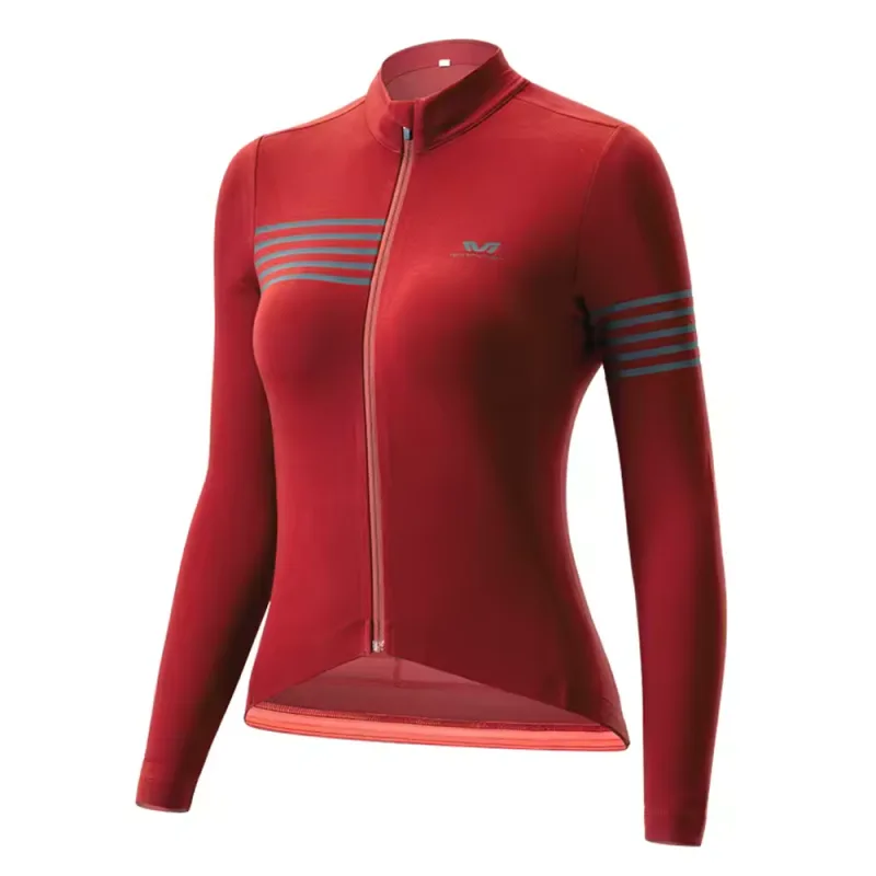 Rockbros YPW065 TVI dámsky cyklistický dres s dlhým rukávom jeseň/zima M - červený