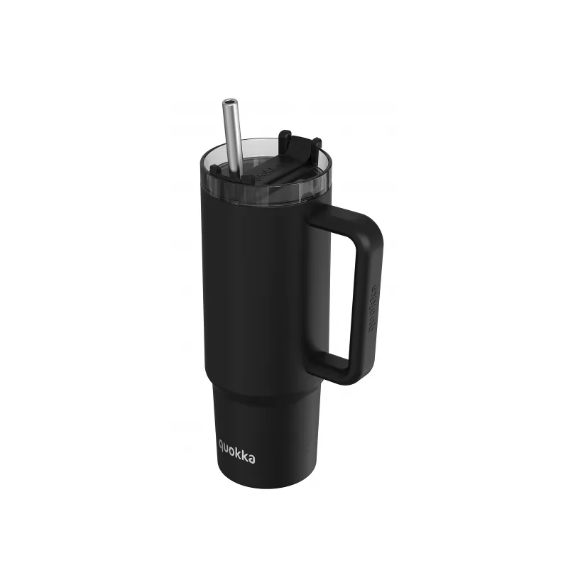 Quokka Nerezový termohrnček so slamkou Vibe Black 880 ml